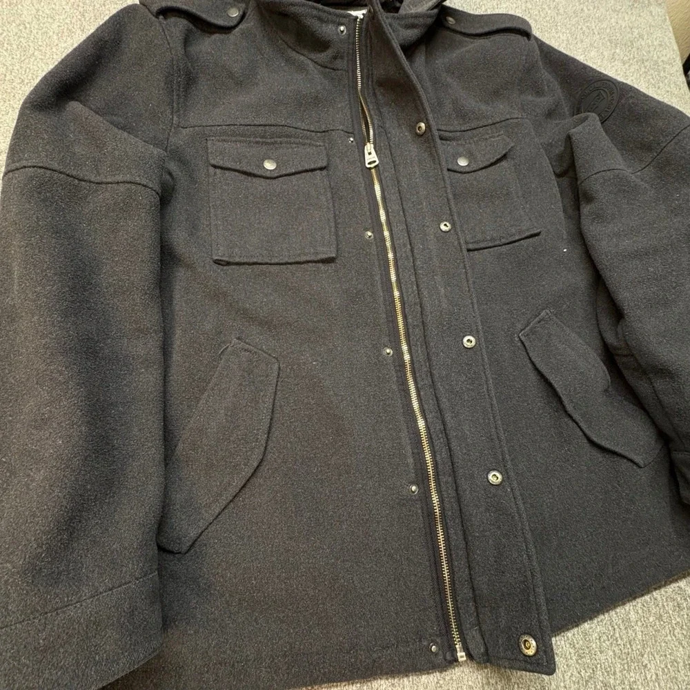 Levis Mens Wool Blend Hooded Field Jacket Charcoal Grey XXL Military Chore‎ Coat